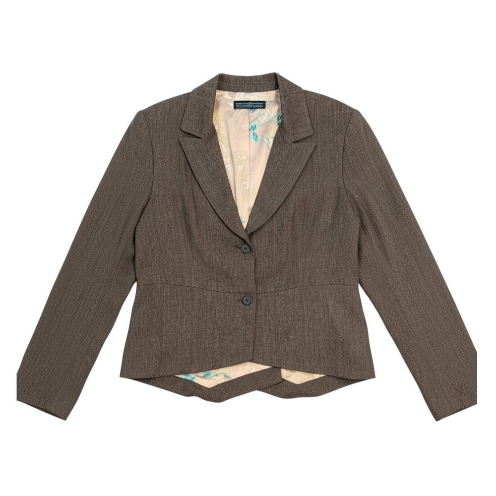 Peruvian Connection Marlowe Brown Herringbone Wool Blend Blazer Floral Lining 12